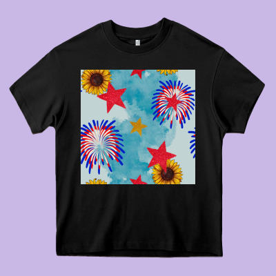 Patriotic Fireworks And Sunflower Heavy Core Tee Designed By Bundleandbundleshop