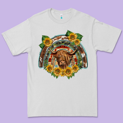 Scottish Calf Sunflowers Rainbow Premium Tee Designed By Barkaloodesign