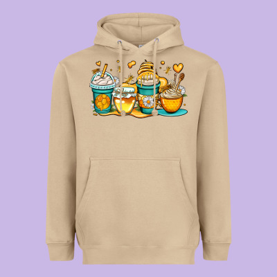 Honey Bee Coffee Cups Heavyweight Hoodie Designed By Oliviacreatesart