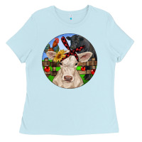 Baby Blue Christmas Charolais Calf Black Angus Bull And Roos Ladies Tee - RanaPortraitStore