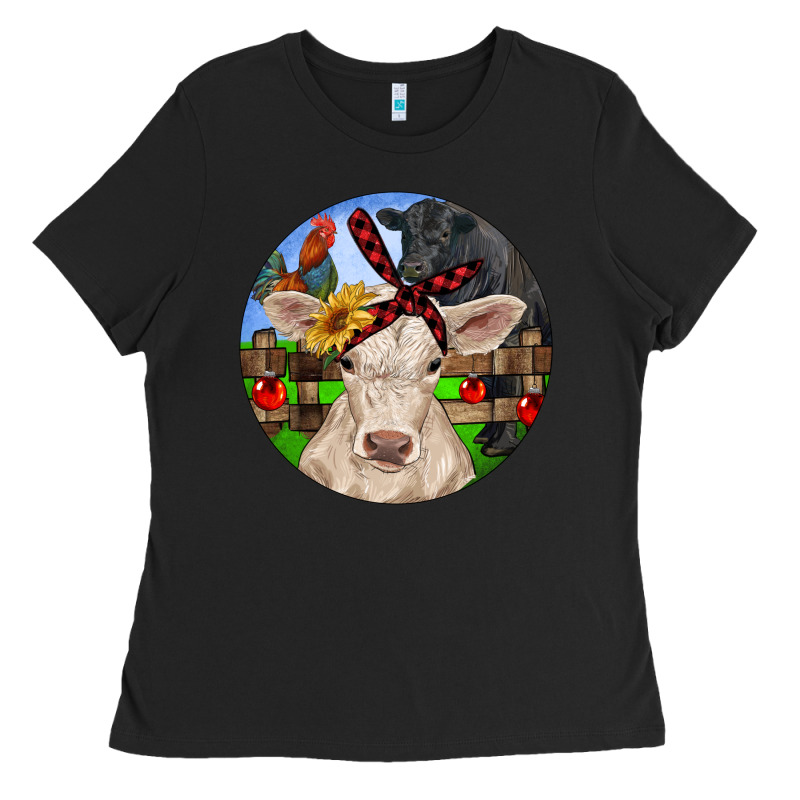 Christmas Charolais Calf Black Angus Bull And Roos Ladies Tee by RanaPortraitStore | Teevron