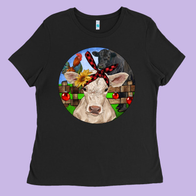 Christmas Charolais Calf Black Angus Bull And Roos Ladies Tee Designed By Ranaportraitstore