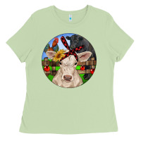 Matcha Christmas Charolais Calf Black Angus Bull And Roos Ladies Tee - RanaPortraitStore