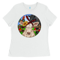 White Christmas Charolais Calf Black Angus Bull And Roos Ladies Tee - RanaPortraitStore
