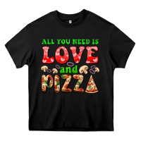 Black all you need is love and pizza Heavy Core Tee - AdoDesignShop
