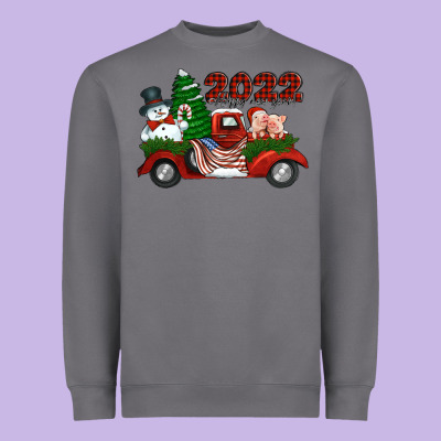 Happy New Year 2022 Christmas Truck With American Flag Heavyweight Sweatshirt Designed By Jasminsmagicworld