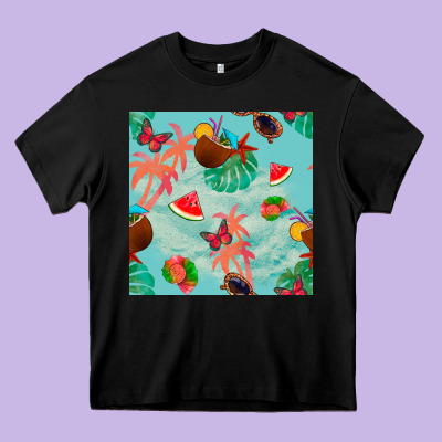 Summer Vibes Seamless Pattern Heavy Core Tee Designed By Bundleandbundleshop