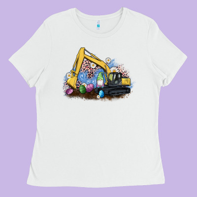 Easter Excavator Gnome Egg Leopard Ladies Tee Designed By Artiststas