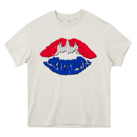 Cream cambodian flag lips Heavy Core Tee - AdoDesignShop