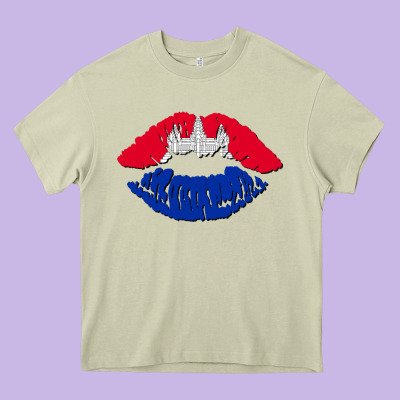 Cambodian Flag Lips Heavy Core Tee Designed By Adodesignshop