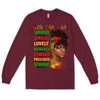 Burgundy god say i am juneteenth afro girl Long Sleeve Tee - Artiststas