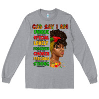 Heather Grey god say i am juneteenth afro girl Long Sleeve Tee - Artiststas
