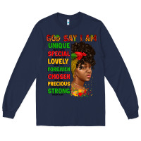 Navy god say i am juneteenth afro girl Long Sleeve Tee - Artiststas