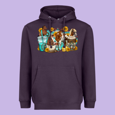 Horses Coffee Cups Heavyweight Hoodie Designed By Oliviacreatesart