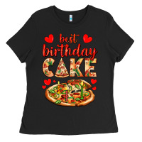 Black best birthday cake pizza Ladies Tee - AdoDesignShop