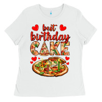 White best birthday cake pizza Ladies Tee - AdoDesignShop