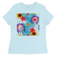 Baby Blue patriotic fireworks and sunflower Ladies Tee - BundleAndBundleShop