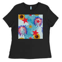 Black patriotic fireworks and sunflower Ladies Tee - BundleAndBundleShop