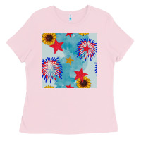 Bubblegum Pink patriotic fireworks and sunflower Ladies Tee - BundleAndBundleShop