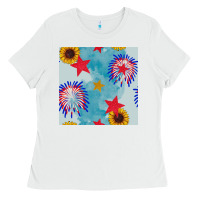 White patriotic fireworks and sunflower Ladies Tee - BundleAndBundleShop