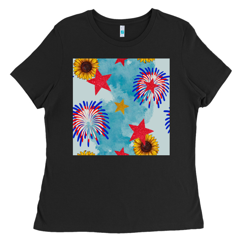 Patriotic Fireworks And Sunflower Ladies Tee by BundleAndBundleShop | Teevron