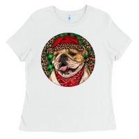 White Christmas English Bulldog Ladies Tee - RanaPortraitStore