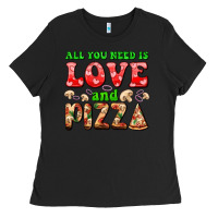 Black all you need is love and pizza Ladies Tee - AdoDesignShop