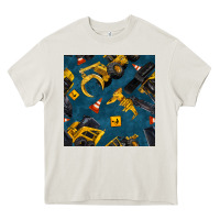 Cream construction vehicles seamless pattern Heavy Core Tee - BundleAndBundleShop