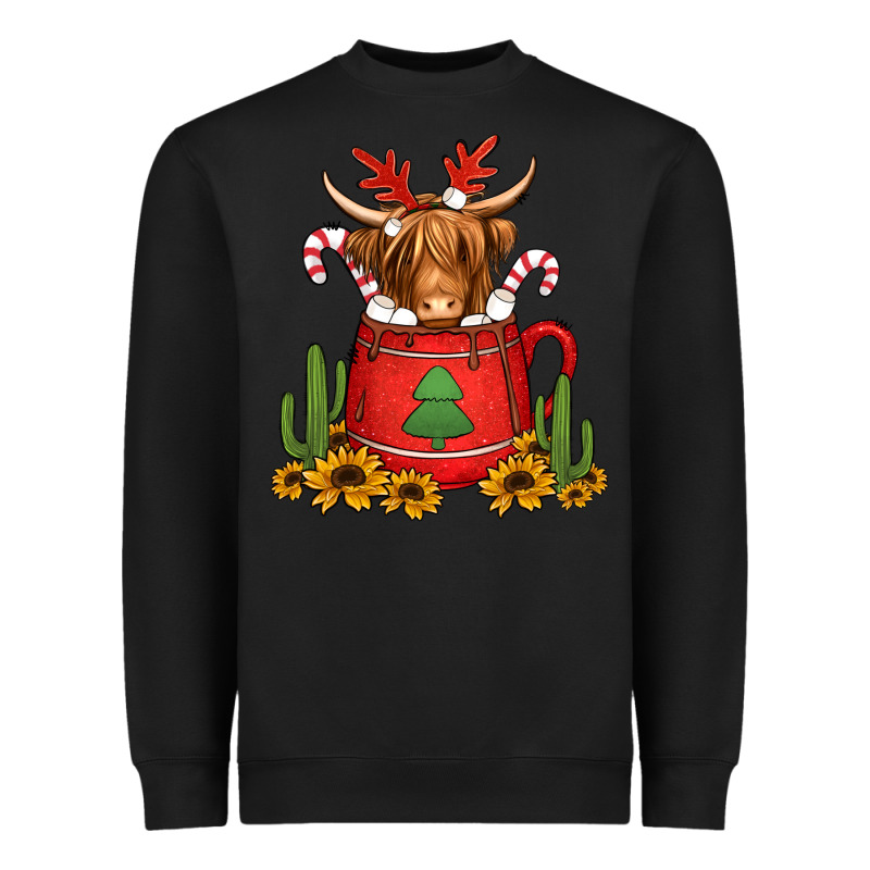 Hot Coco Christmas Highland Cow Heavyweight Sweatshirt by Jasminsmagicworld | Teevron