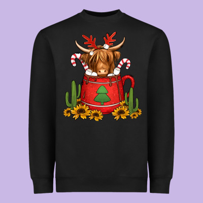 Hot Coco Christmas Highland Cow Heavyweight Sweatshirt Designed By Jasminsmagicworld