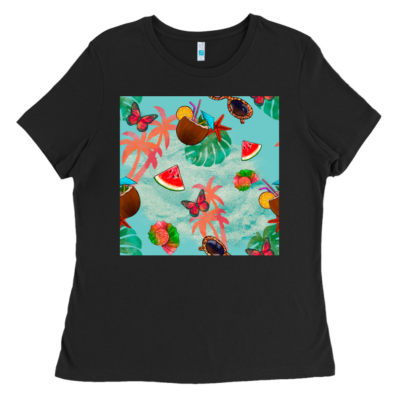 Summer Vibes Seamless Pattern Ladies Tee by BundleAndBundleShop | Teevron