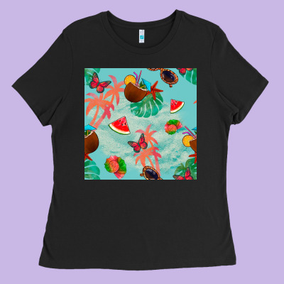 Summer Vibes Seamless Pattern Ladies Tee Designed By Bundleandbundleshop
