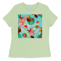 Matcha summer vibes seamless pattern Ladies Tee - BundleAndBundleShop