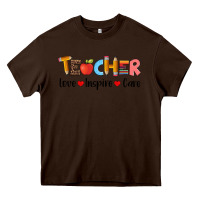 Chocolate Brown teacher love inspıre care wıth  and pen Heavy Core Tee - Artiststas