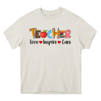 Cream teacher love inspıre care wıth  and pen Heavy Core Tee - Artiststas
