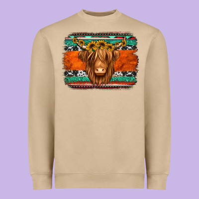 Highland Cow Western Background Heavyweight Sweatshirt Designed By Jasminsmagicworld
