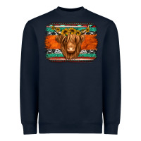 Navy highland cow western background Heavyweight Sweatshirt - Jasminsmagicworld