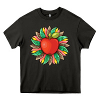 Teacher Apple And Sunflower With Leopard And Tooled Leather Heavy Core Tee | Teevron