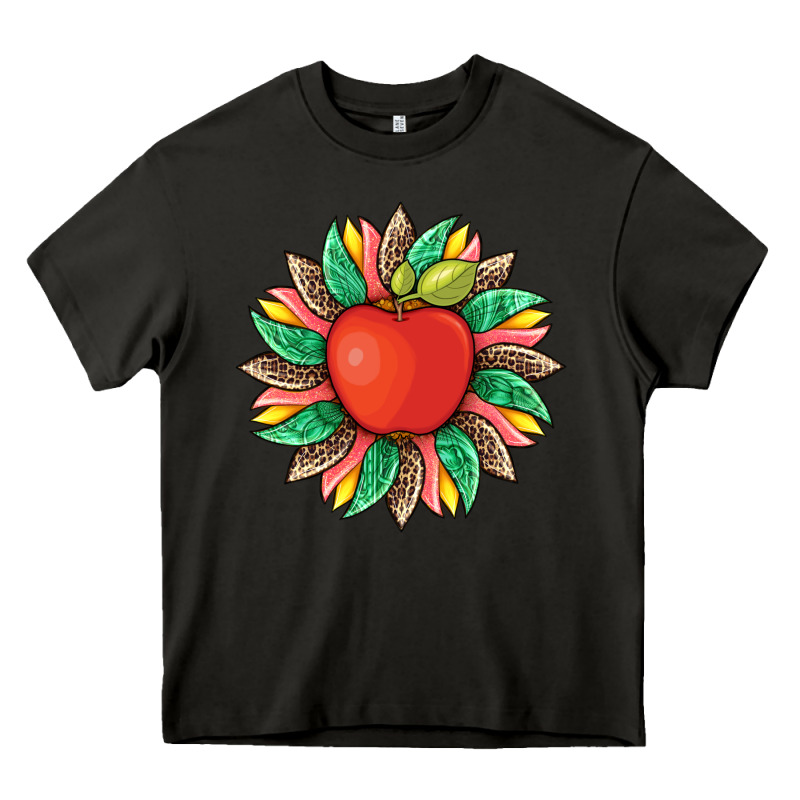Teacher Apple And Sunflower With Leopard And Tooled Leather Heavy Core Tee by Artiststas | Teevron