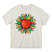 Cream teacher apple and sunflower with leopard and tooled leather Heavy Core Tee - Artiststas