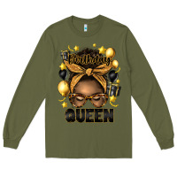 Army Green birthday queen afro messy bun Long Sleeve Tee - Artiststas