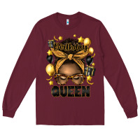 Burgundy birthday queen afro messy bun Long Sleeve Tee - Artiststas