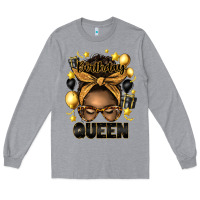 Heather Grey birthday queen afro messy bun Long Sleeve Tee - Artiststas