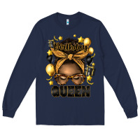 Navy birthday queen afro messy bun Long Sleeve Tee - Artiststas