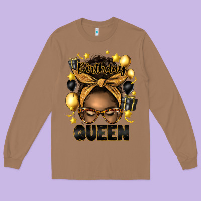 Birthday Queen Afro Messy Bun Long Sleeve Tee Designed By Artiststas