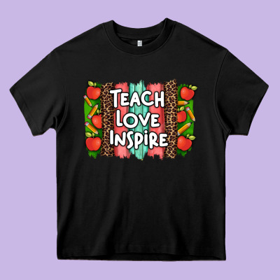 Teach Love Inspire Brushstroke With  And Pen Leopard Heavy Core Tee Designed By Artiststas