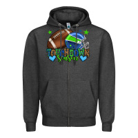 Charcoal Heather Touchdown season American football green and blue Zipper Hoodie - HowdyJamesFarm