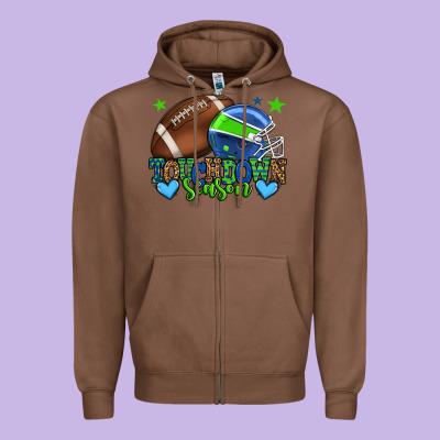 Touchdown Season American Football Green And Blue Zipper Hoodie Designed By Howdyjamesfarm