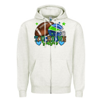 Oatmeal Heather Touchdown season American football green and blue Zipper Hoodie - HowdyJamesFarm