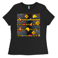 Black construction signs seamless pattern Ladies Tee - BundleAndBundleShop